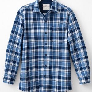 Weatherproof Vintage Flannel Shacket Mens Medium Blue Plaid Fleece Lined Pockets